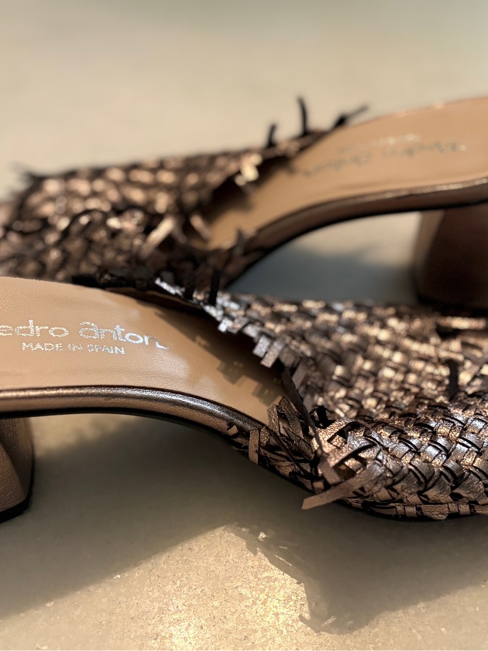 Pedro Anton Bronze Metallic Woven Mules